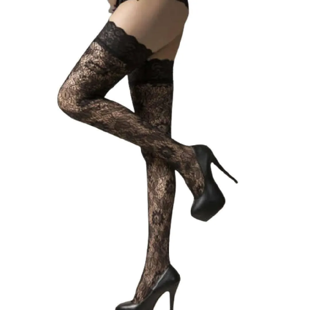 Floral Thigh High Mesh Stockings  Hot Sheer Tight Slim Net Lace Stockings For Women