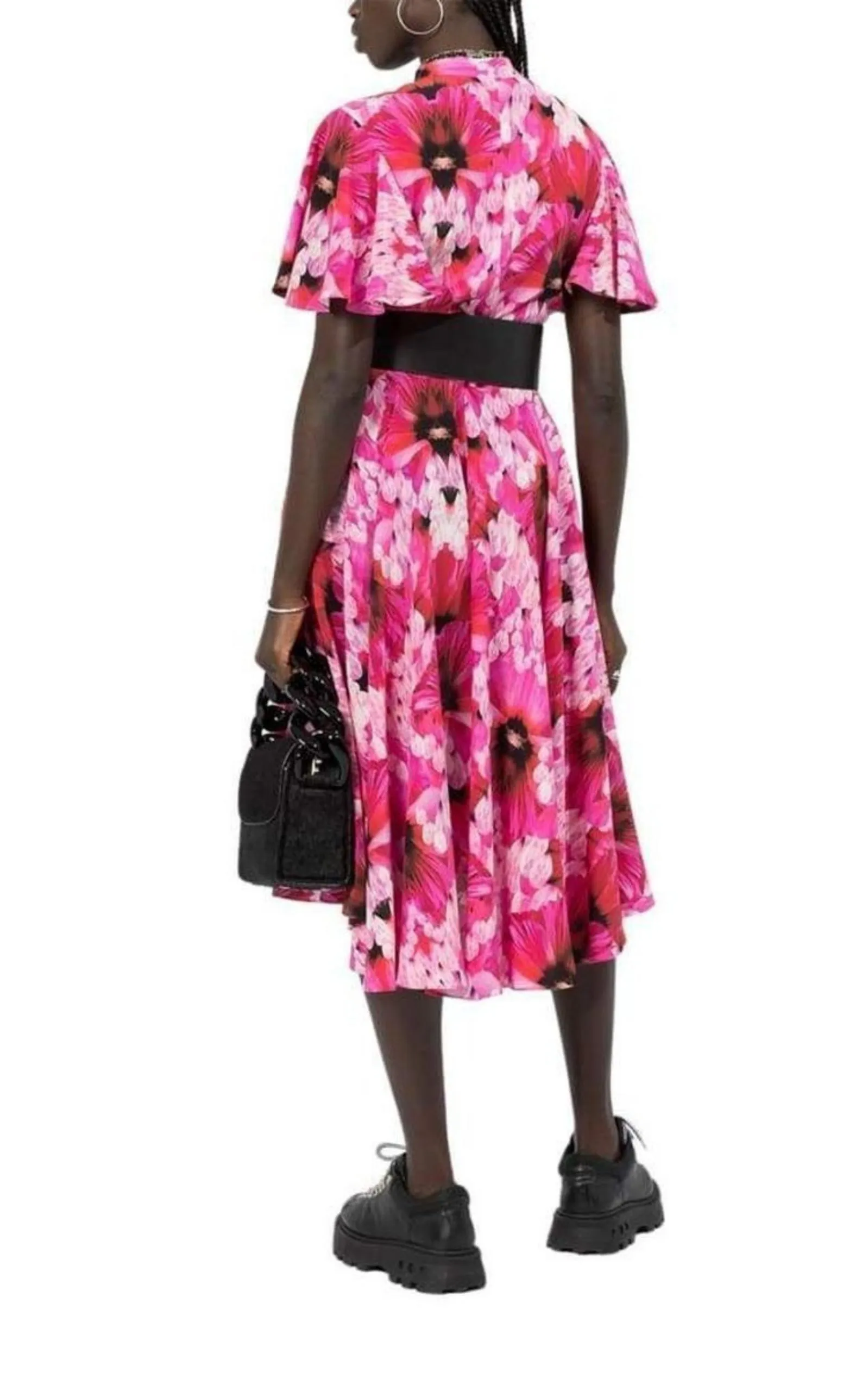 Flower Print Silk Tea Dress