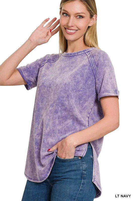 French Terry Acid Wash Top in Several Colors