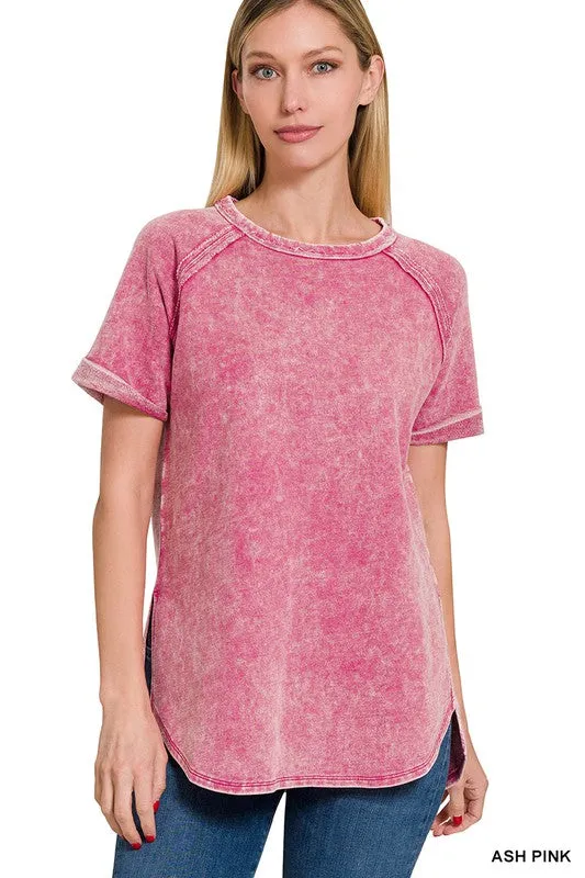 French Terry Acid Wash Top in Several Colors