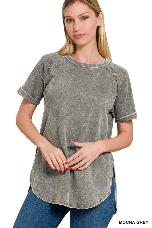 French Terry Acid Wash Top in Several Colors