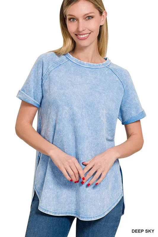 French Terry Acid Wash Top in Several Colors