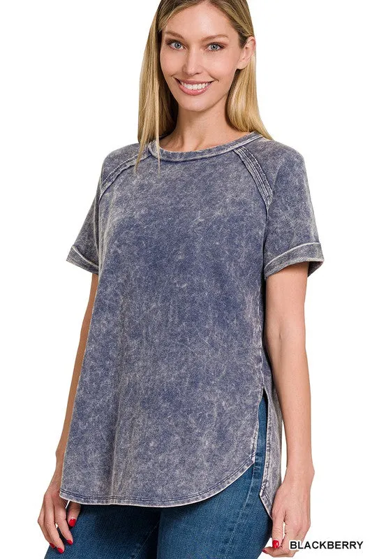 French Terry Acid Wash Top in Several Colors