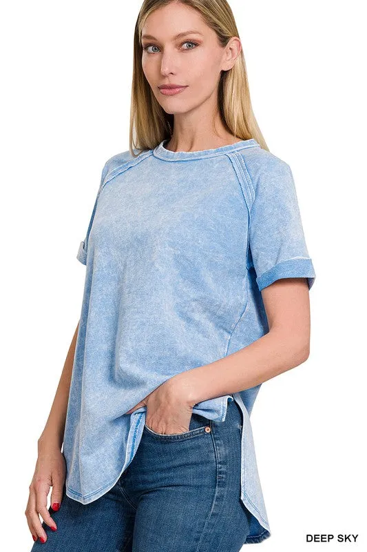 French Terry Acid Wash Top in Several Colors