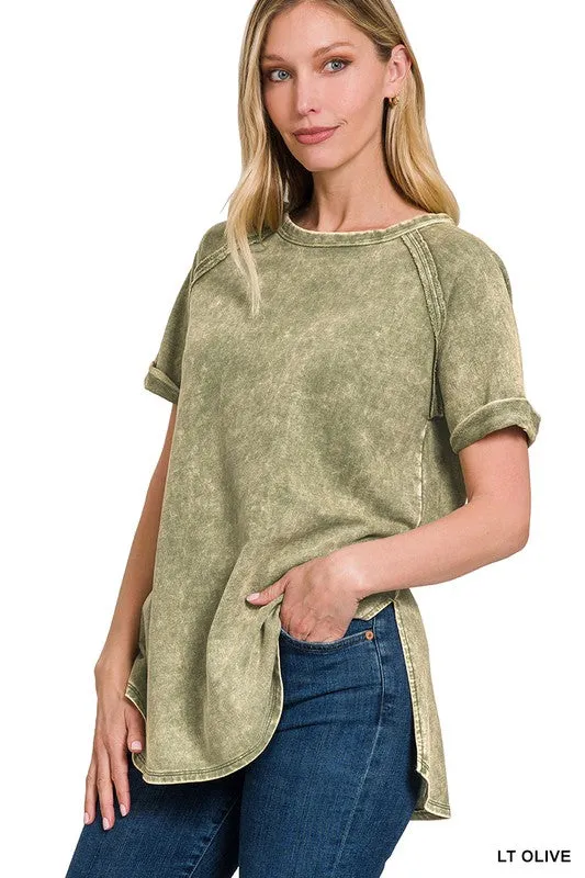 French Terry Acid Wash Top in Several Colors