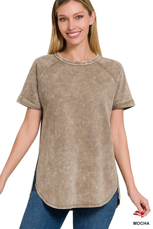 French Terry Acid Wash Top in Several Colors