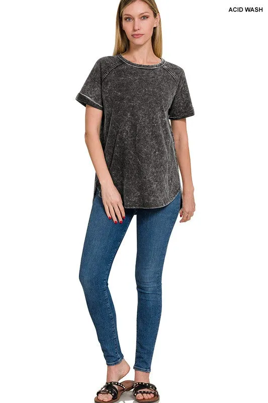 French Terry Acid Wash Top in Several Colors