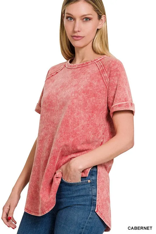 French Terry Acid Wash Top in Several Colors