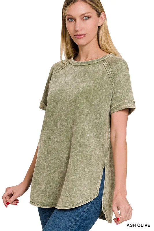 French Terry Acid Wash Top in Several Colors