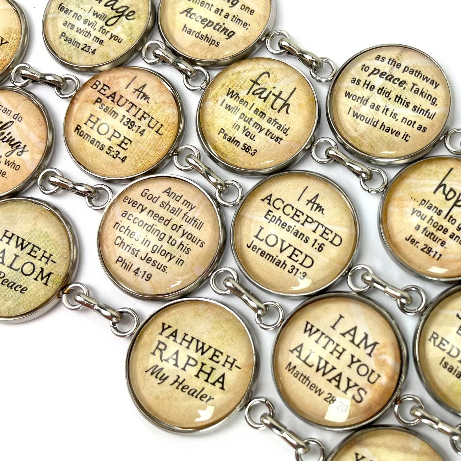 Fruit of the Spirit Scripture Bracelet – Galatians 5 Glass Charm Stainless Steel Bible Verse Bracelet