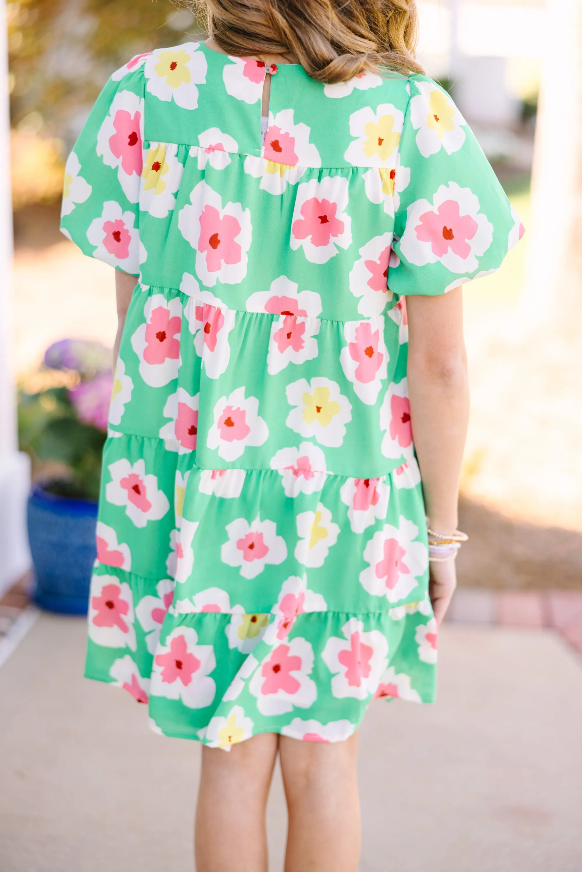 Girls: Start The Day Green Floral Dress