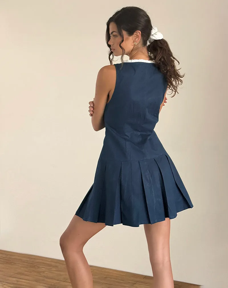 Gitas Button Mini Dress in Poplin Navy