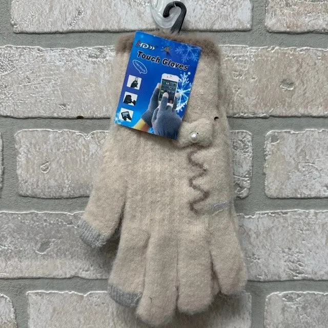 Gloves - Fuzzy - Cream