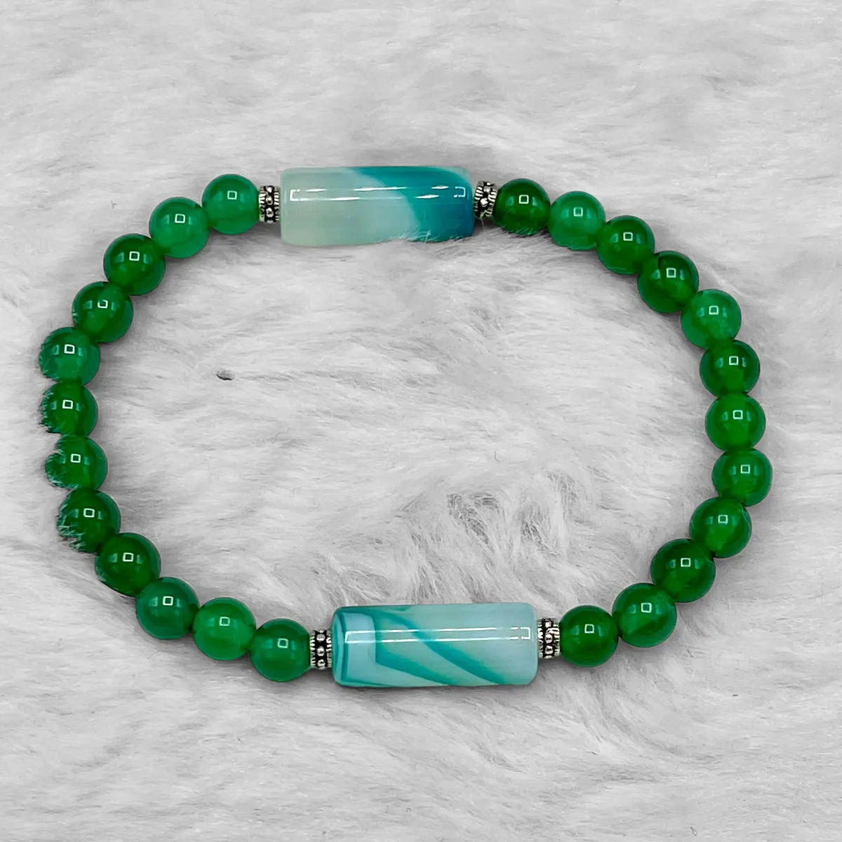 Green Banded Agate and Peace Bracelet