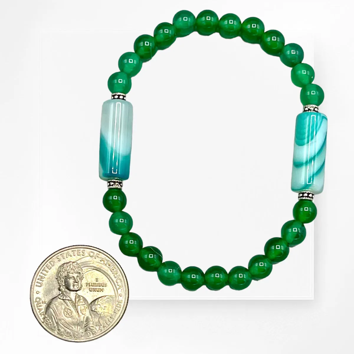 Green Banded Agate and Peace Bracelet