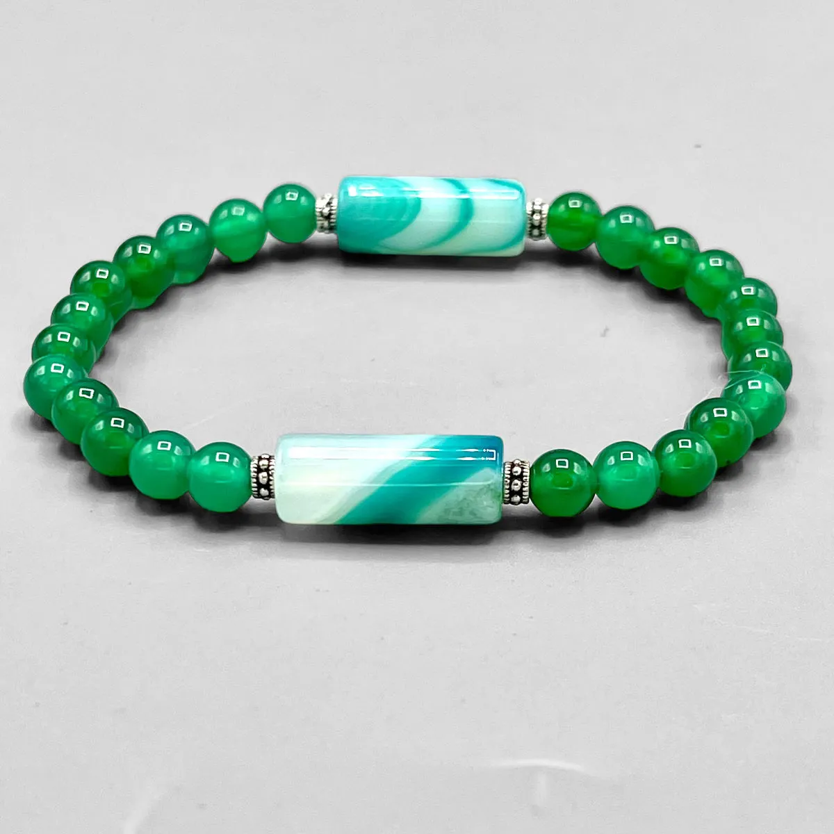 Green Banded Agate and Peace Bracelet