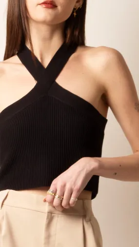 Halter Neck Crop - Black