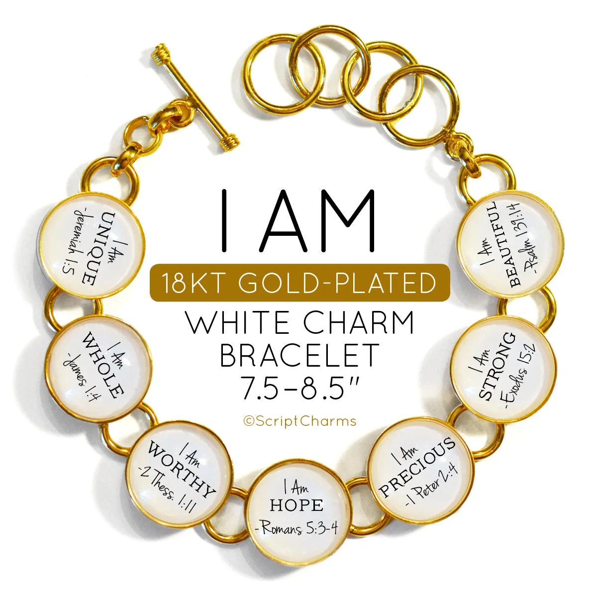 I AM - 18K Gold-Plated Scripture Charm Bracelet