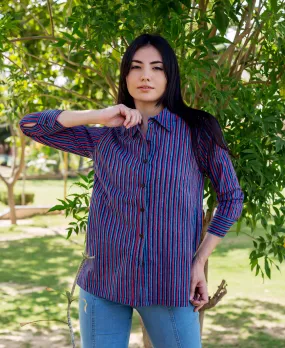 Indigo and Red Striped Kiara Shirt