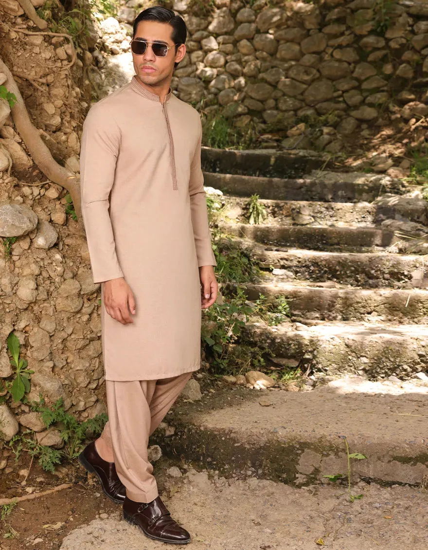 J. Mens Light Brown Blended Shalwar Kameez