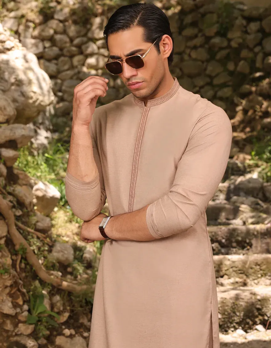 J. Mens Light Brown Blended Shalwar Kameez