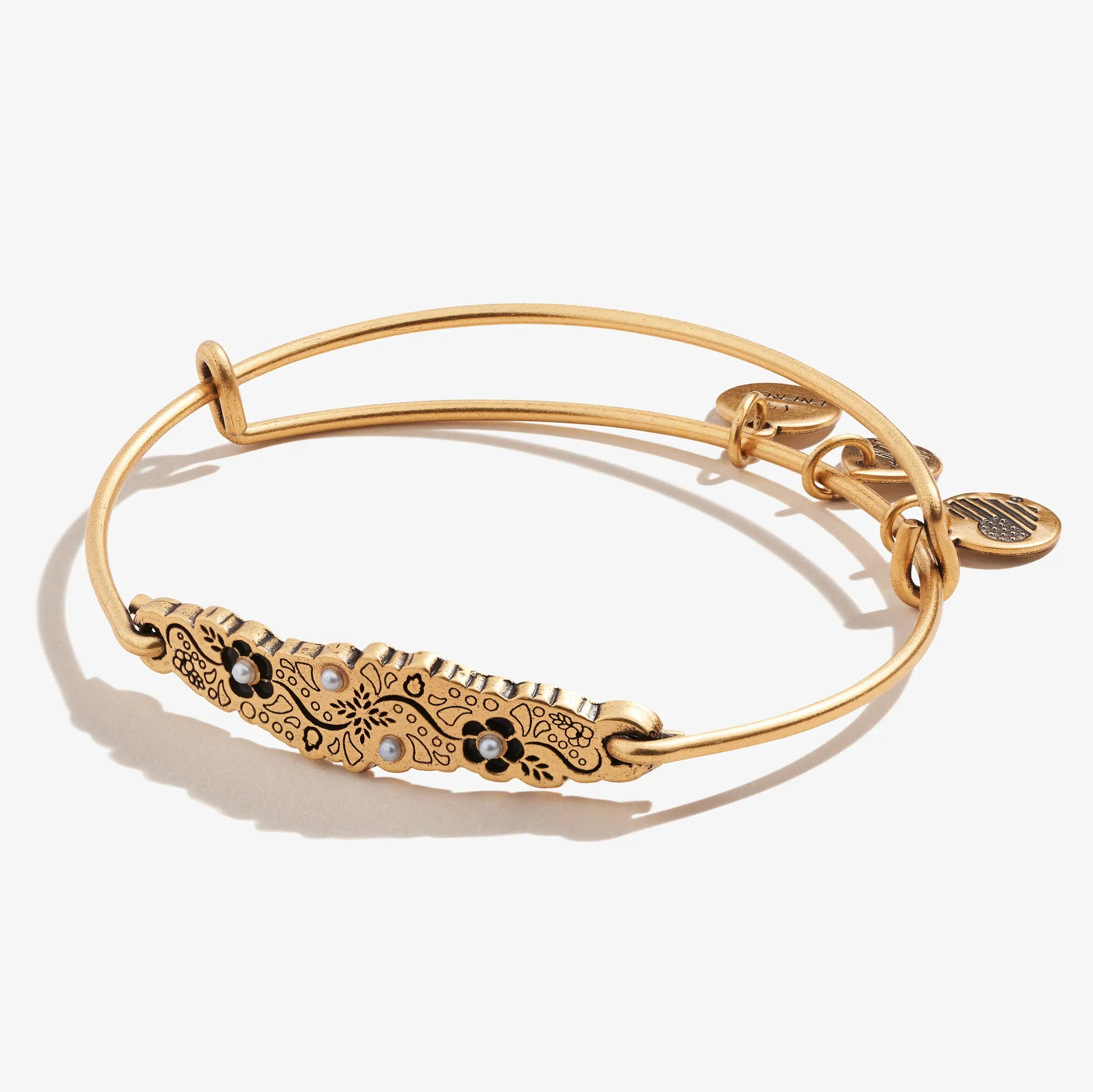 Jeweled Flower Inline Charm Bangle