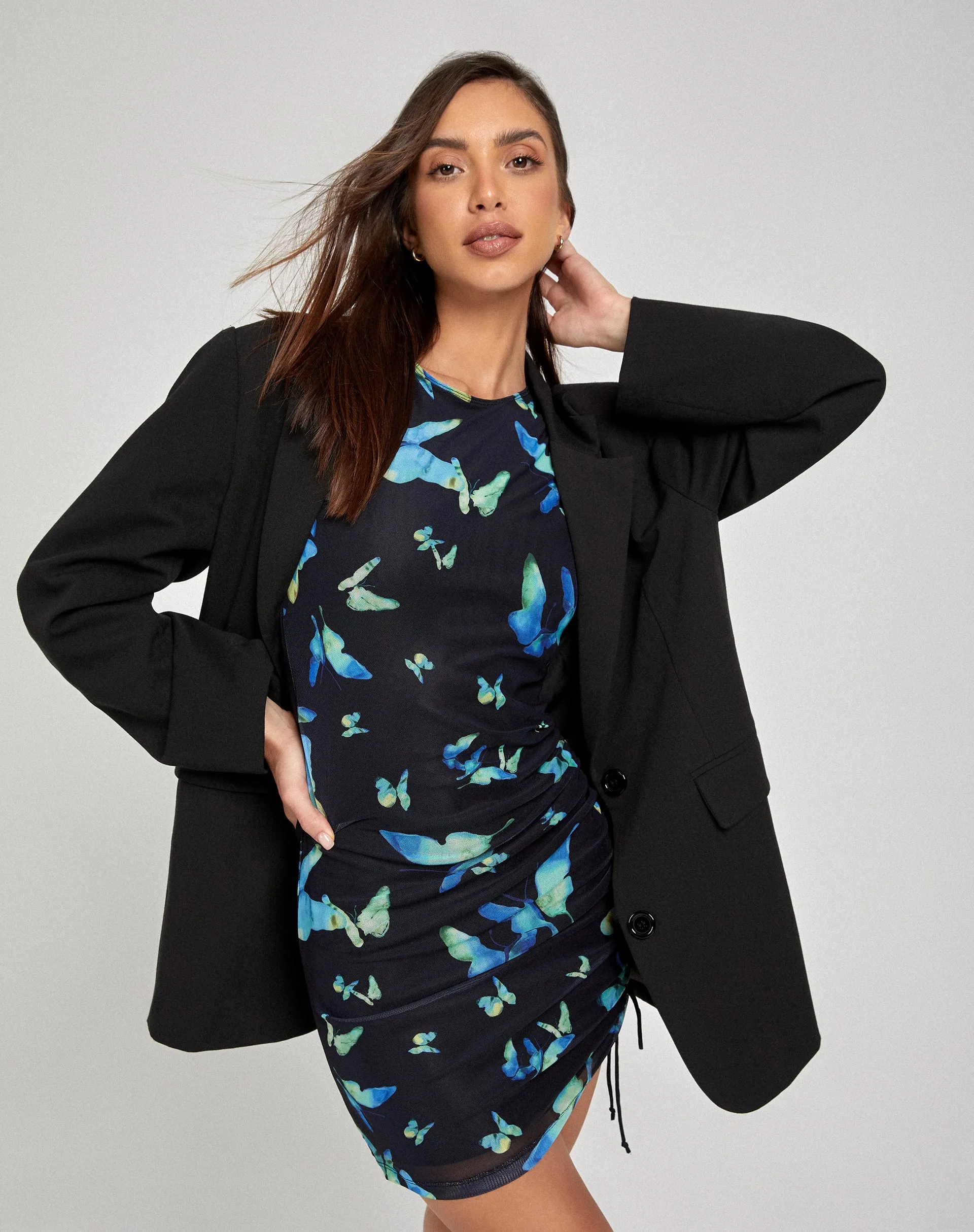 Joan T-Shirt Dress in Butterfly Watercolour Black