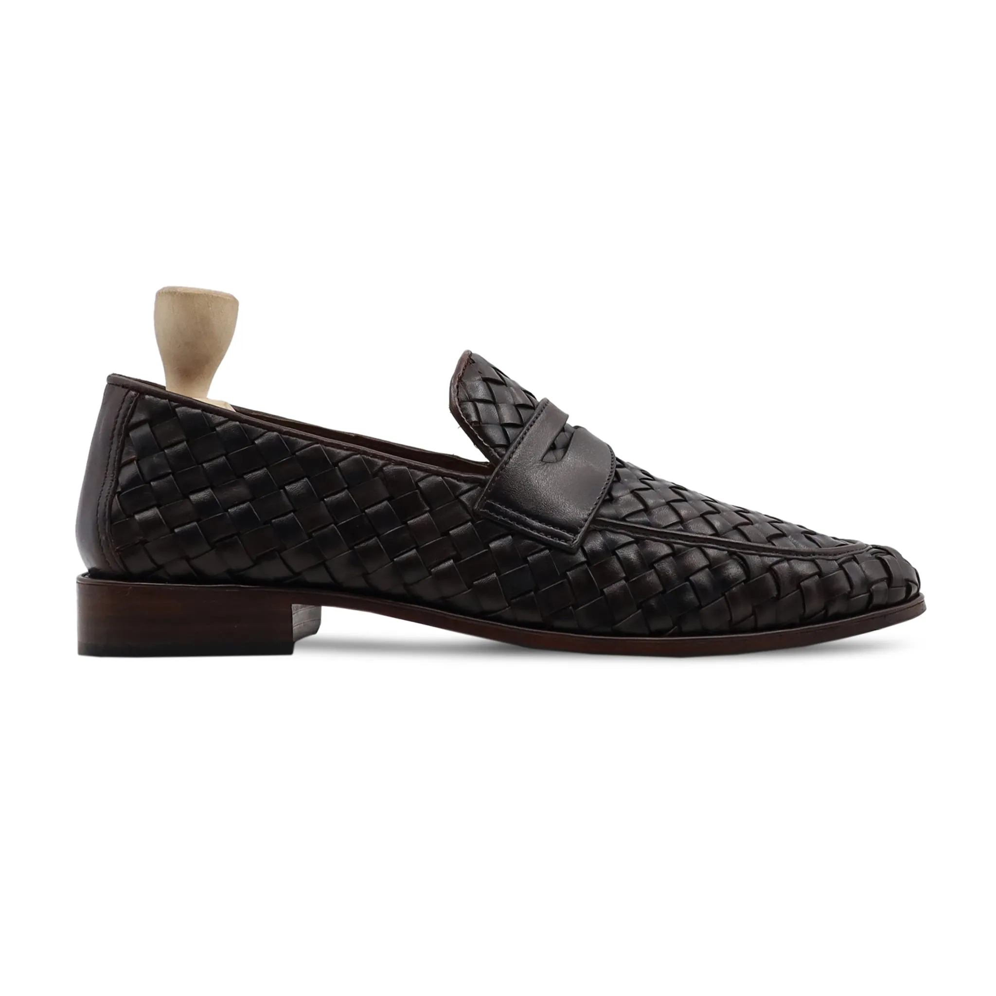 Kakillom - Men's Dark Brown Hand Woven Leather Loafer