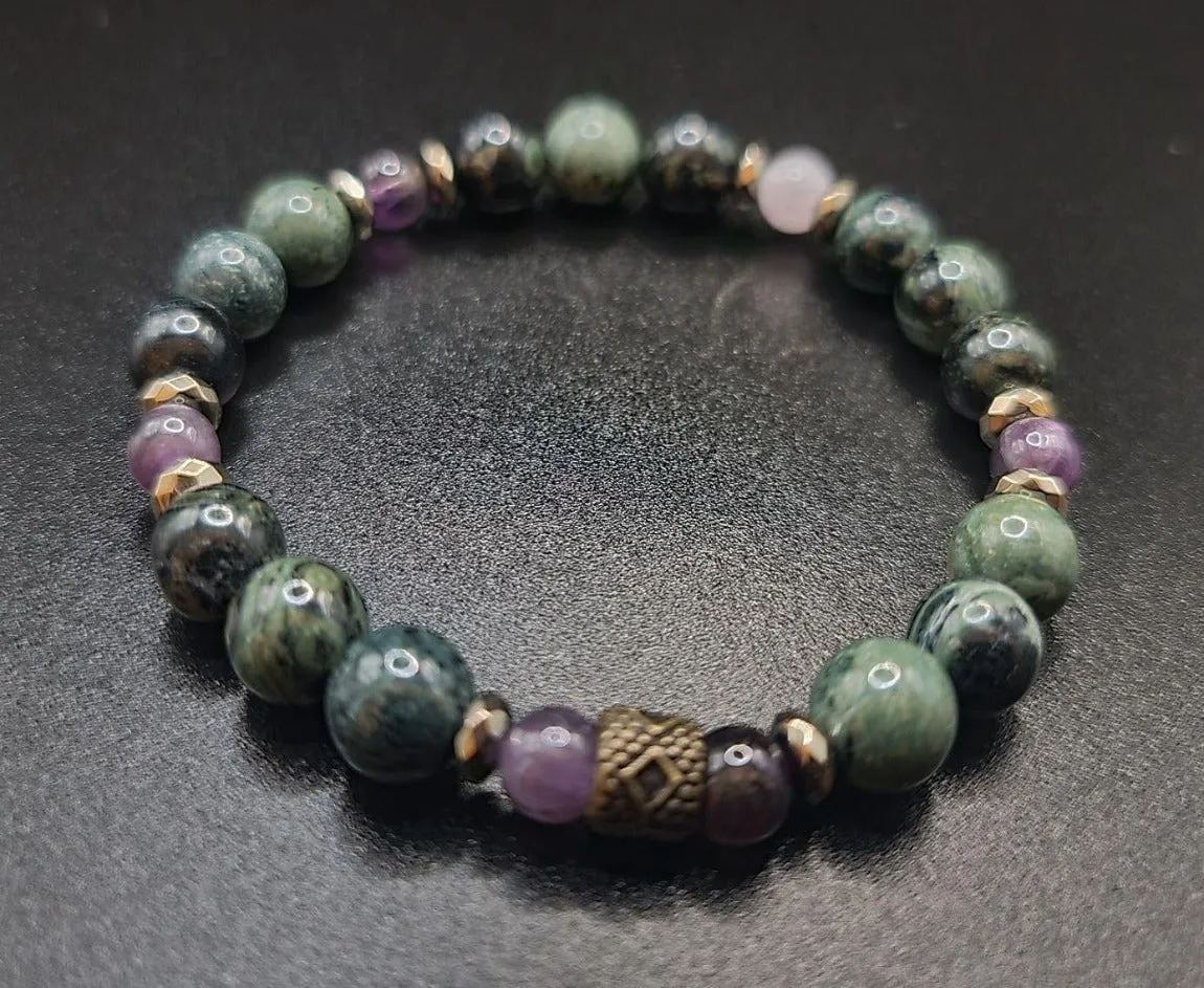 Kambaba Stone & Amethyst Bracelet