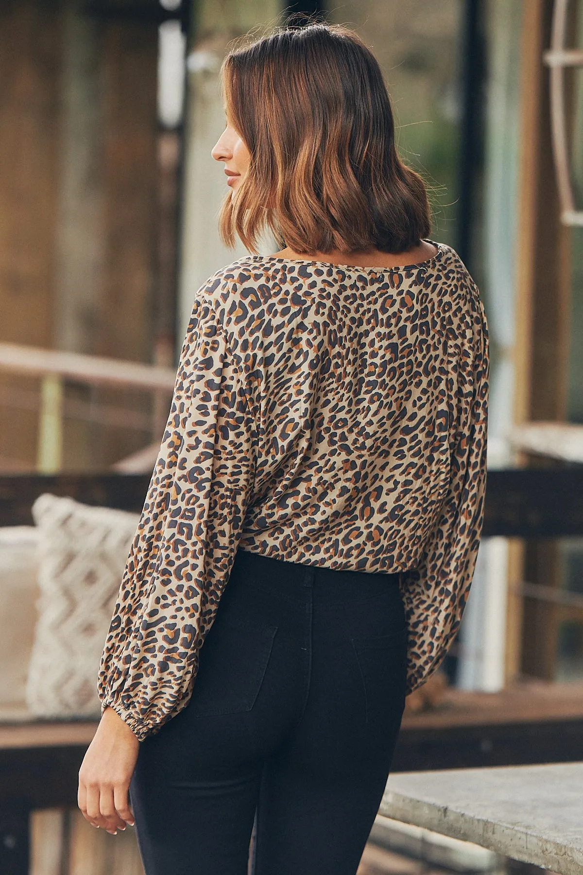 Katie Leopard Light Brown Drawstring Top