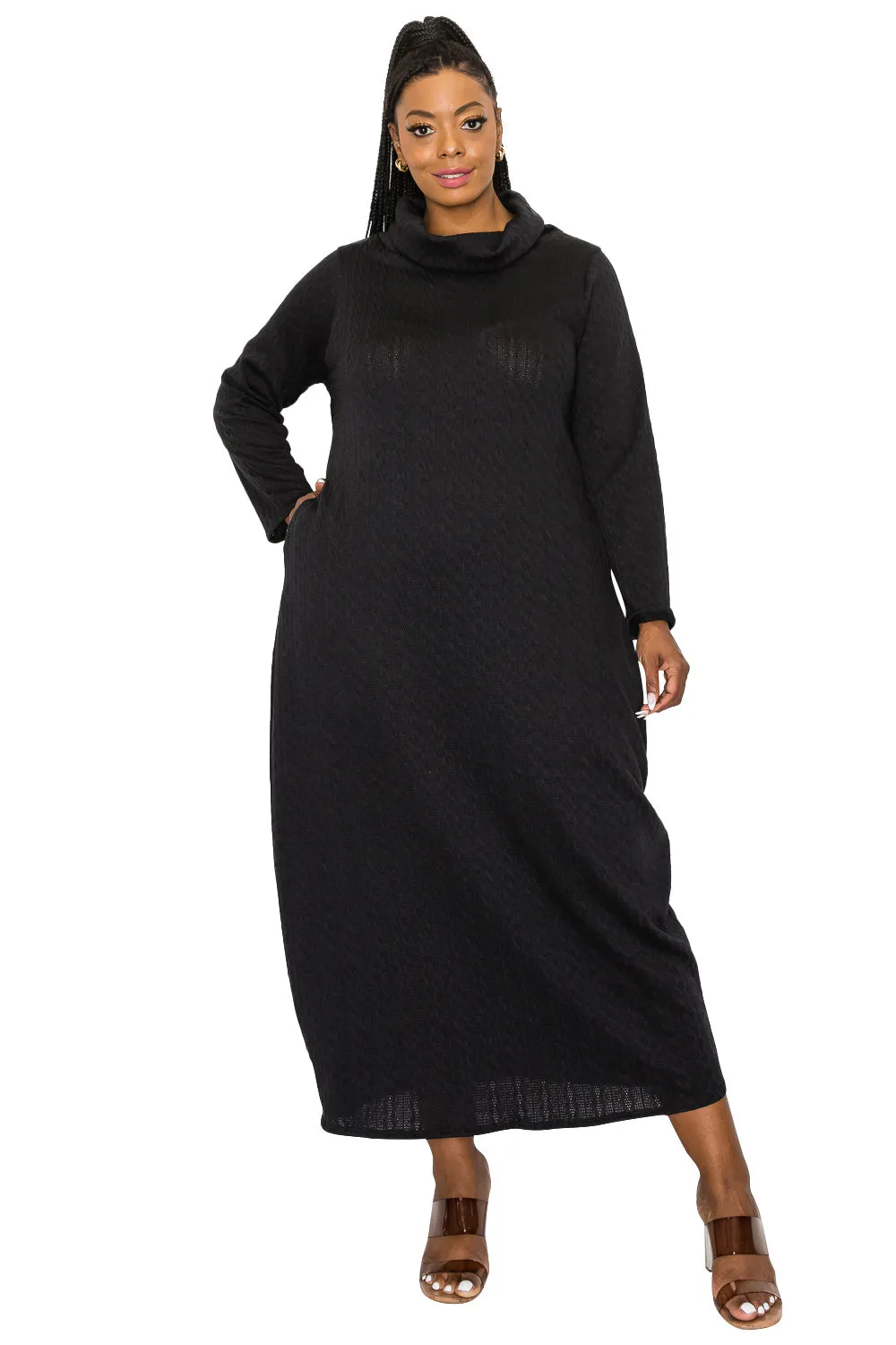 Lana Cowl Turtle Neck Pocket Sweater Dress