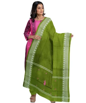 Magenta olive green hand woven cotton nuapatna dress material