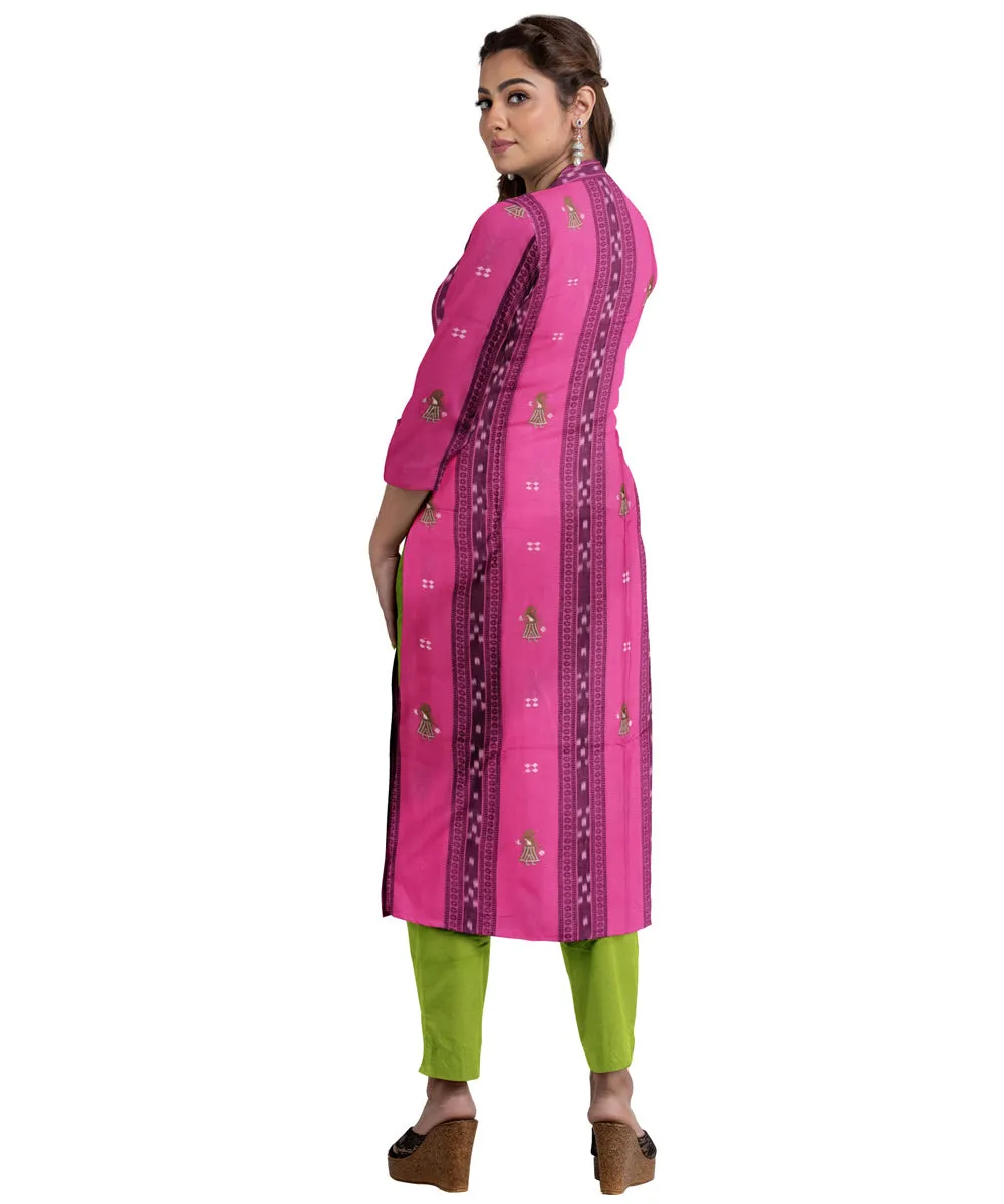 Magenta olive green hand woven cotton nuapatna dress material