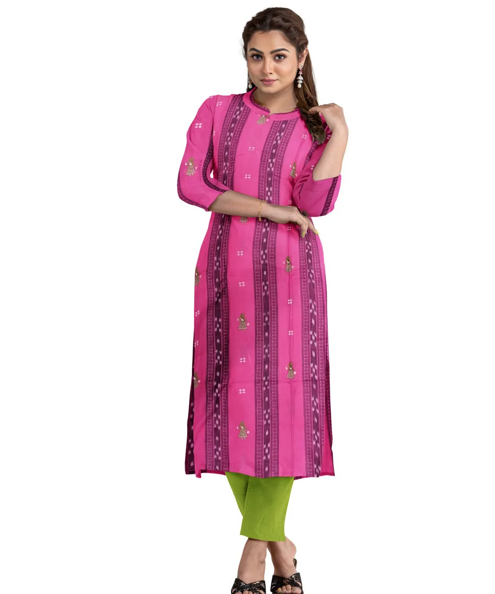 Magenta olive green hand woven cotton nuapatna dress material