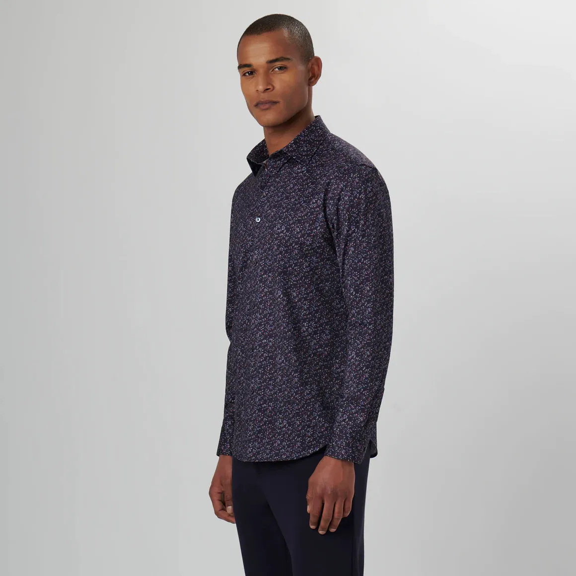 Men's Bugatchi | James Leaf Print OoohCotton Shirt | Wine