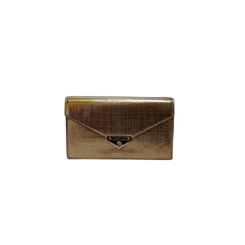 Michael Kors Gold Leather Medium Grace Envelope Clutch | Brand New |