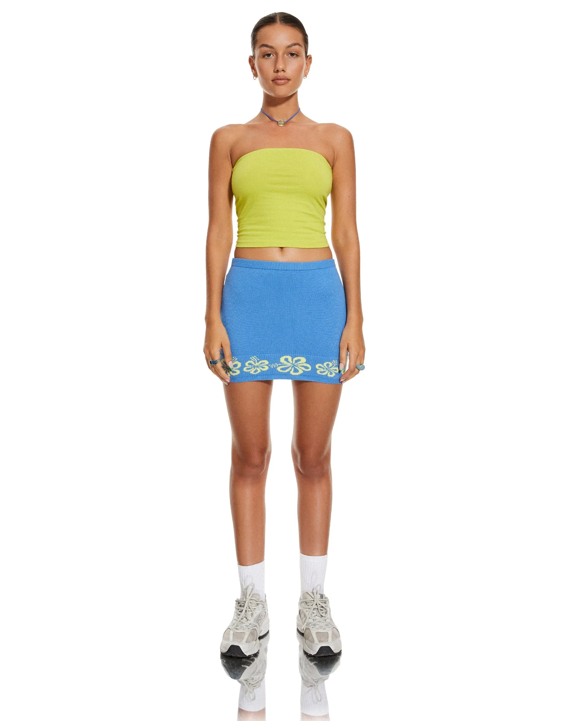 MOTEL X BARBARA Danina Mini Skirt in Blue Hibiscus