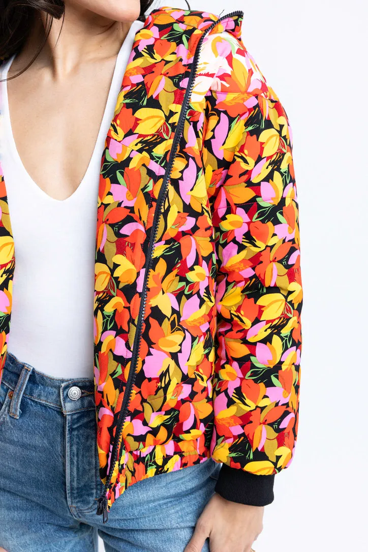 Multi Floral Hooded Puffer Jacket