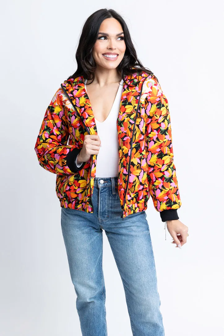 Multi Floral Hooded Puffer Jacket