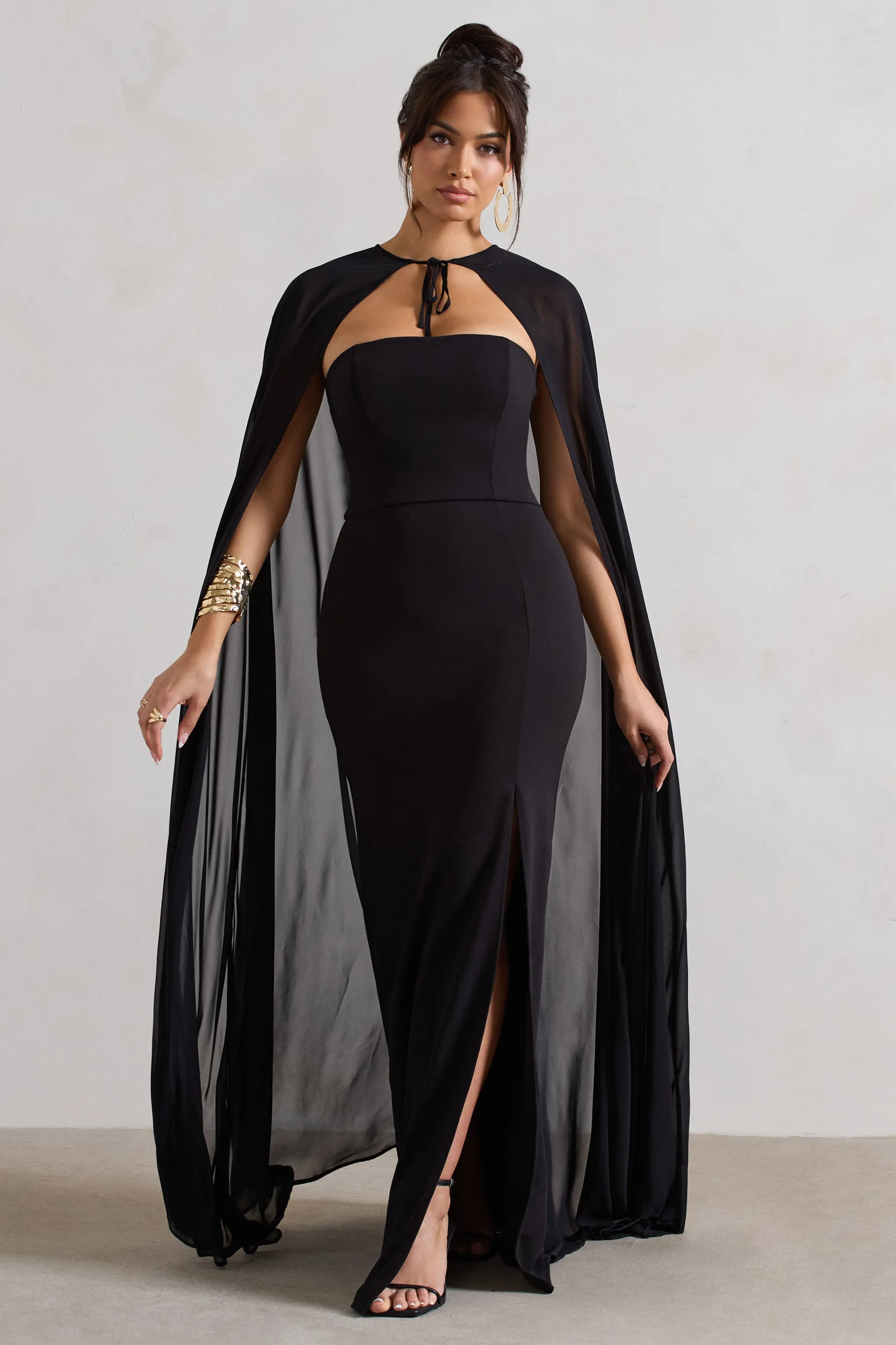 Mythical | Black Chiffon Floor-Length Cape