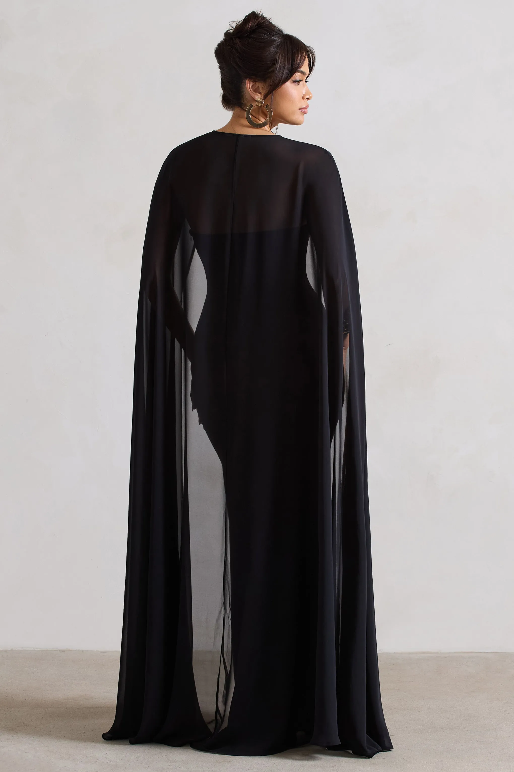 Mythical | Black Chiffon Floor-Length Cape