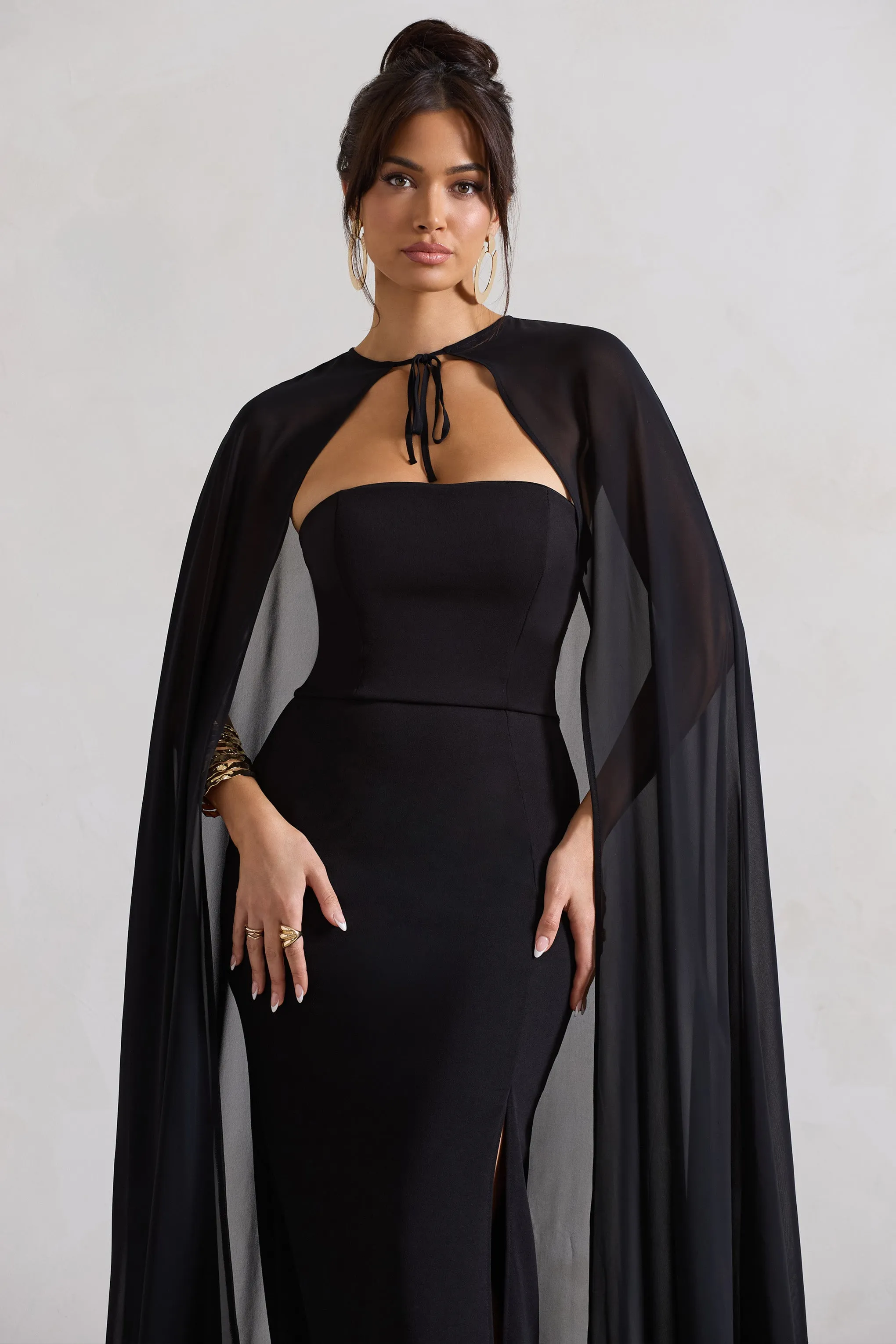 Mythical | Black Chiffon Floor-Length Cape