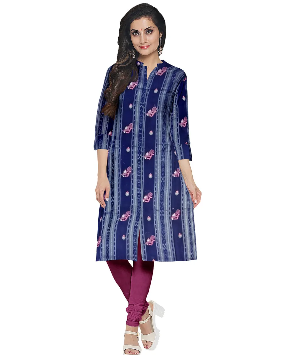 Navy blue purpel handwoven cotton nuapatna dress material