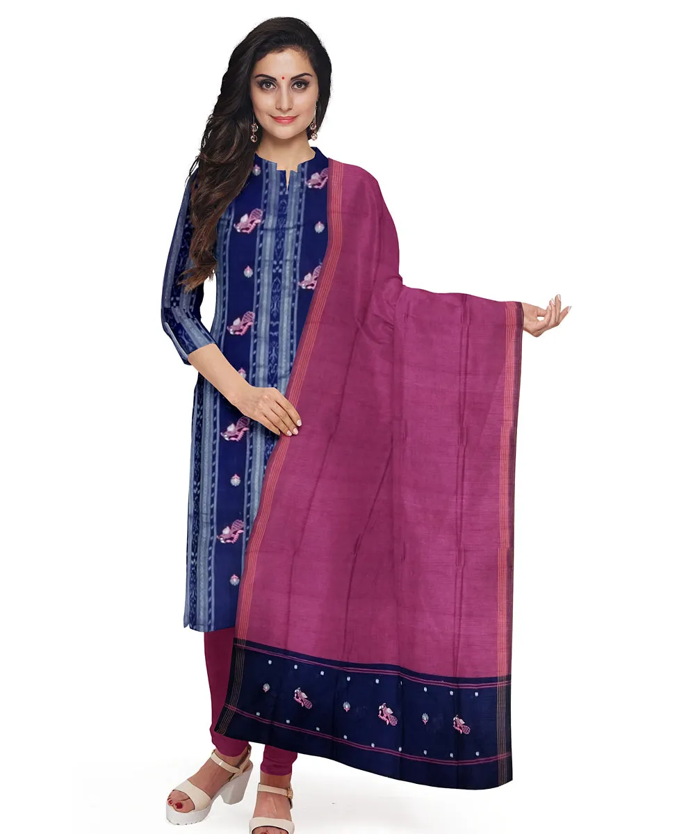 Navy blue purpel handwoven cotton nuapatna dress material