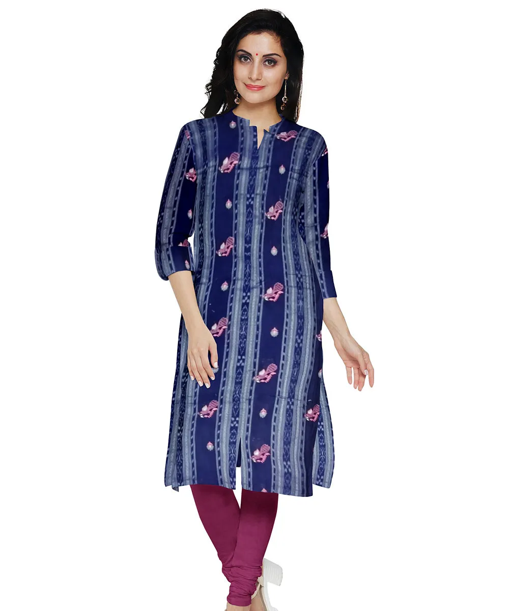 Navy blue purpel handwoven cotton nuapatna dress material