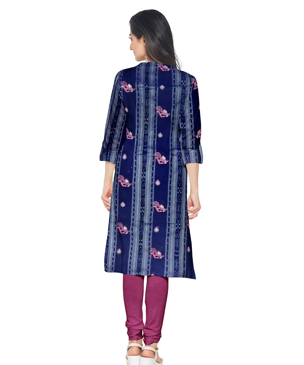 Navy blue purpel handwoven cotton nuapatna dress material