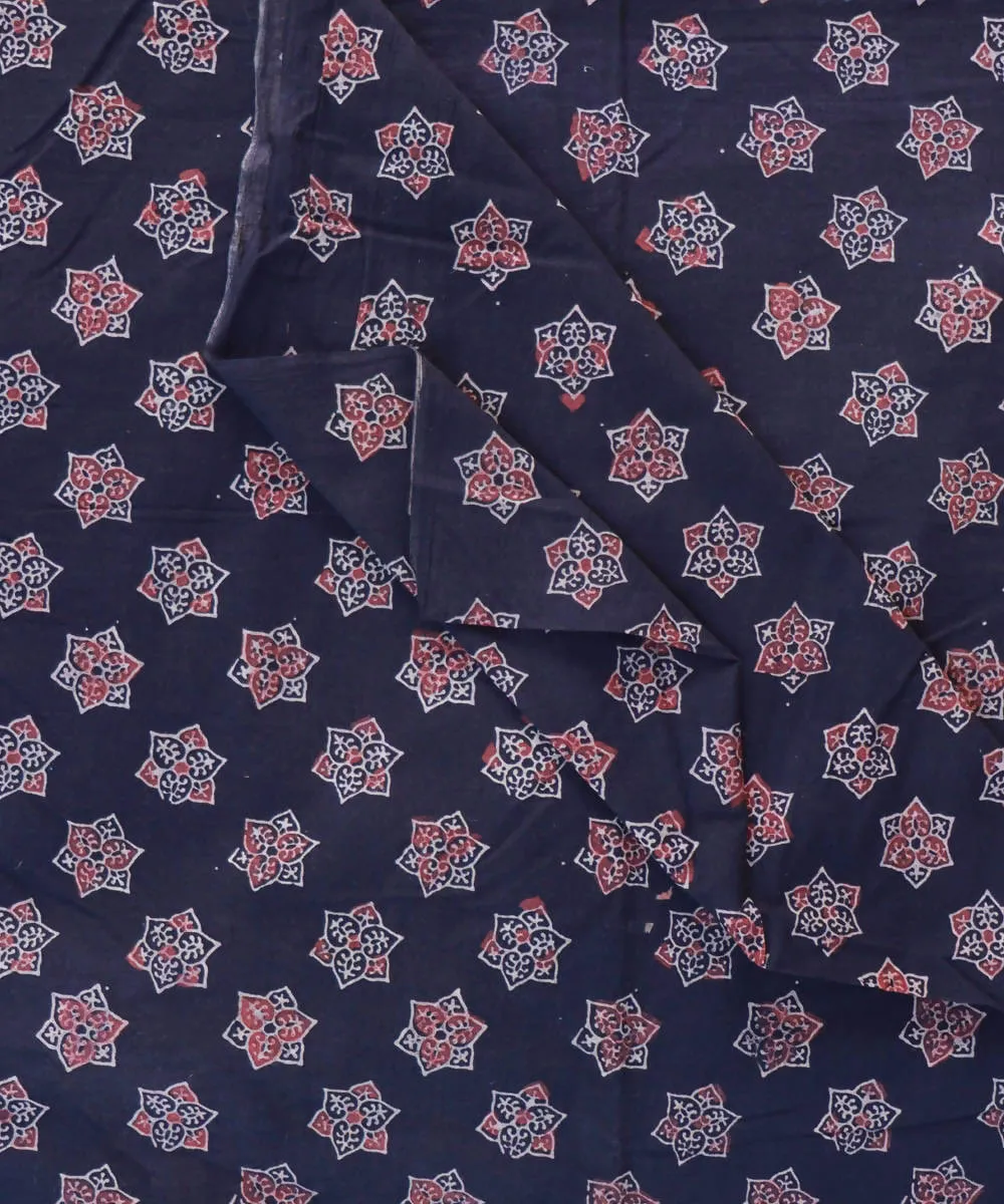 Navy blue red natural dye hand block printed cotton fabric