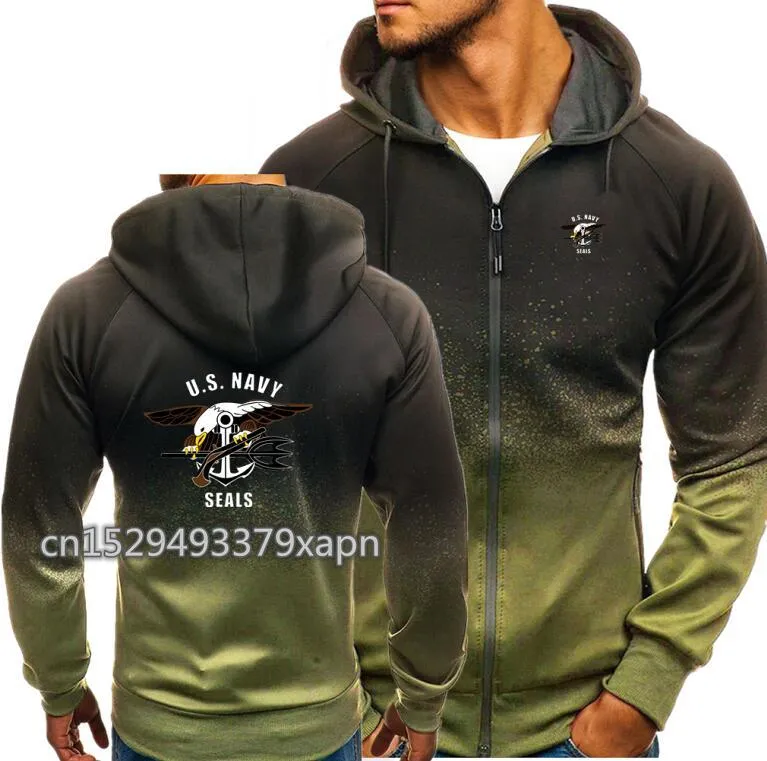 Navy seals Autumn Men Hoodies Zipper Gradient Sweatshirt