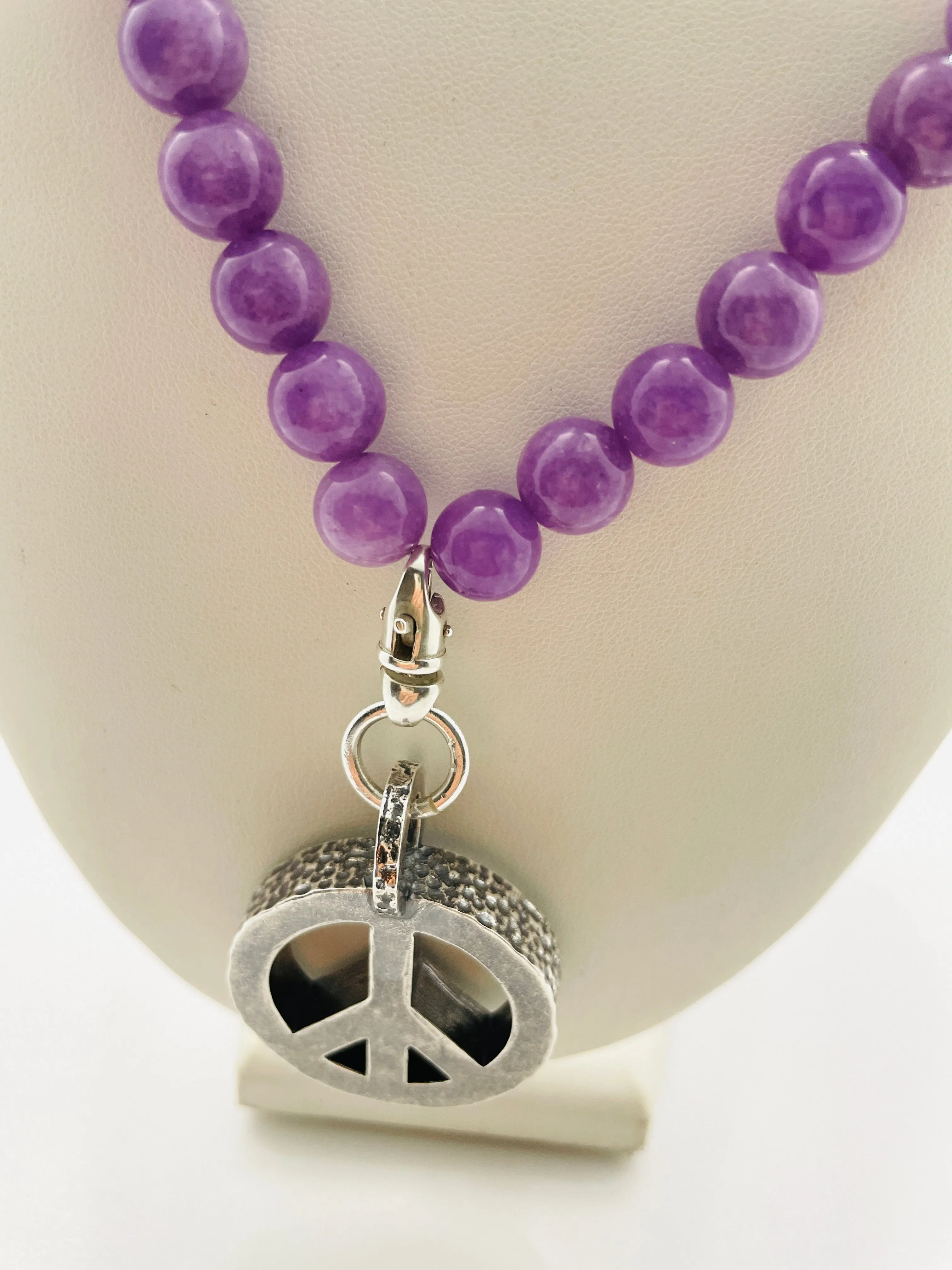 Peace Necklace with Lavender Jade Beads