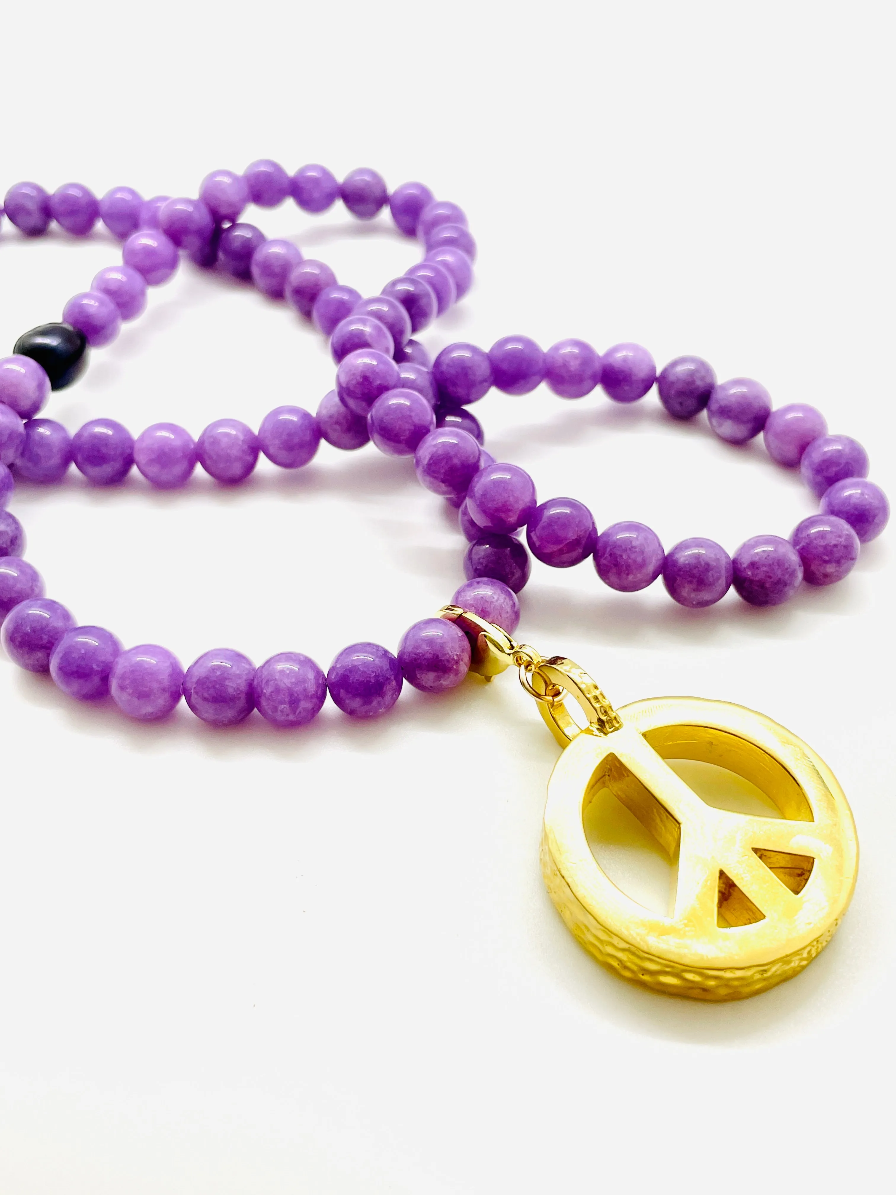 Peace Necklace with Lavender Jade Beads